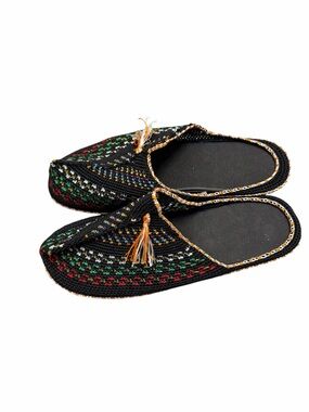 Traditional Berber Babouche Embroidered Slippers Open Back Mules Size 41